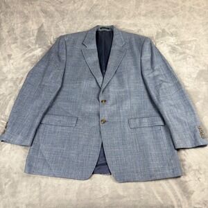Lauren Ralph Lauren Mens 44L Silk Linen Lambswool Blue Plaid Sport Coat Blazer